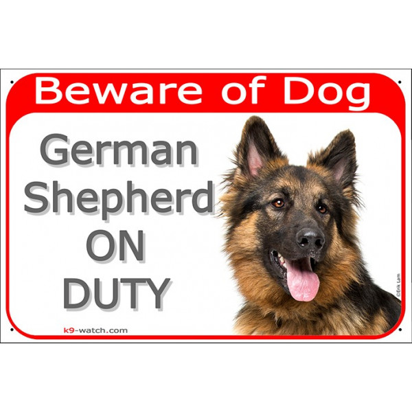 German Shepherd Dog long hair Head, Gate Plaque Beware of Dog on Duty ...