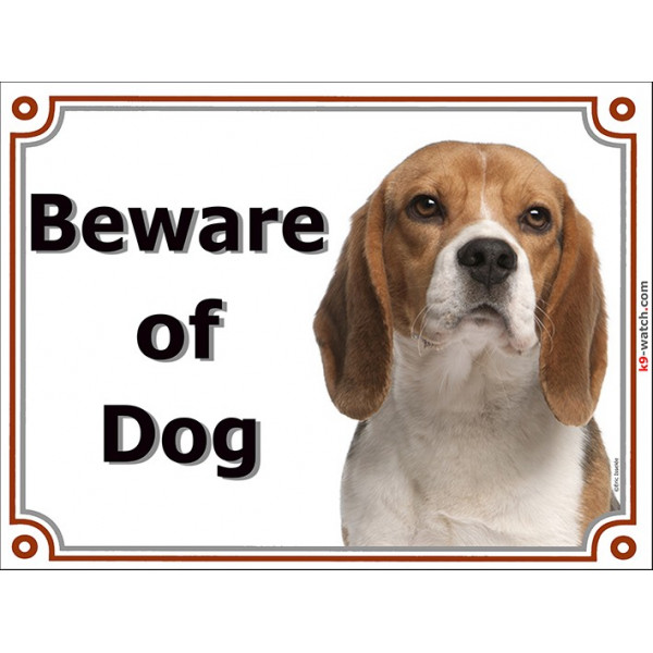 Portal Sign, 2 Sizes Beware of Dog, Red and White English Beagle head, Gate plate, door