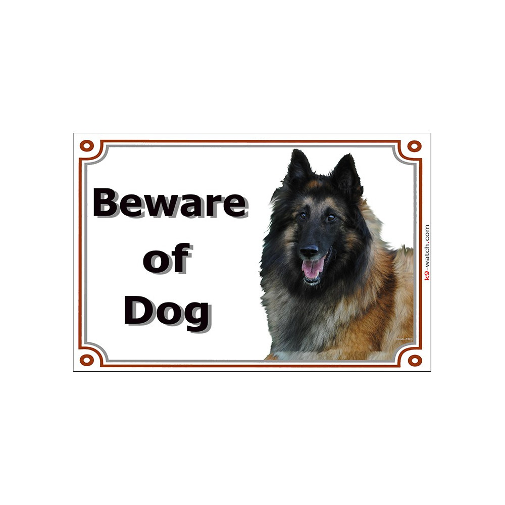 Tervuren Shepherd head, Gate Sign Beware of Dog plaque placard panel