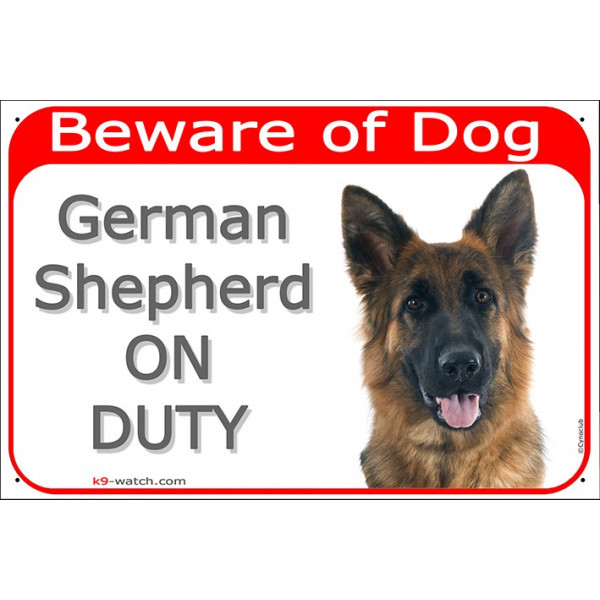German Shepherd Dog medium hair Head, Gate Plaque Beware of Dog on Duty ...
