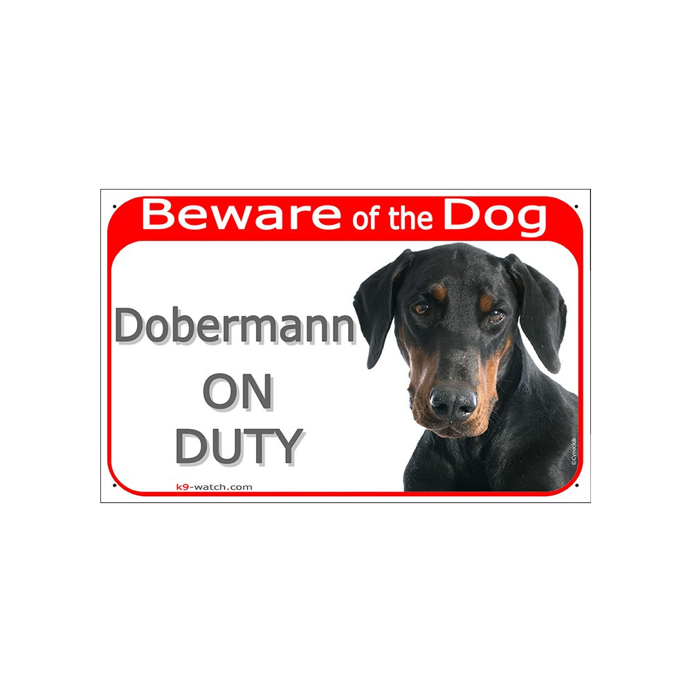 Dobermann Head, Gate Plaque Beware of the Dog on Duty, sign, placard, panel