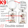 Double-sided metal key ring with photo Bichon Frise Tenerife, metal key ring gift idea; double faced key holder metallic Curly