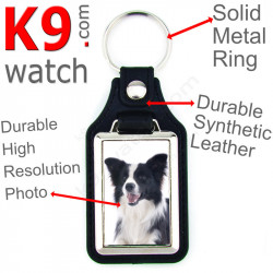 Vegan leather key ring and metal holder, with the photo of your Black Long Hair Border Collie, key ring gift idea