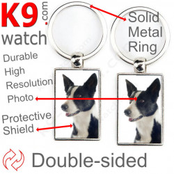 Double-sided metal key ring with photo Black and White Short Hair Border Collie, metal key ring gift idea; double faced