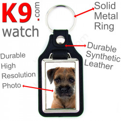 Vegan leather key ring and metal holder, with the photo of your Border Terrier, key ring gift idea