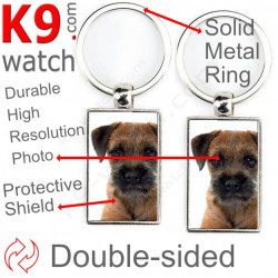 Double-sided metal key ring with photo Border Terrier, metal key ring gift idea; double faced key holder metallic