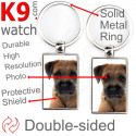 Metal key ring, double-sided photo Border Terrier