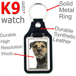 Vegan leather key ring and metal holder, with the photo of your Border Terrier, key ring gift idea