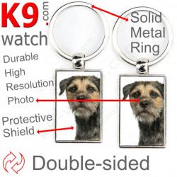 Double-sided metal key ring with photo Border Terrier, metal key ring gift idea; double faced key holder metallic