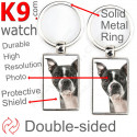 Metal key ring, double-sided photo Boston Terrier