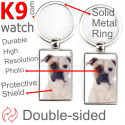 Metal key ring, double-sided photo White and fawn American Bulldog