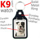 Vegan leather key ring and metal holder, with the photo of your White and black American Bulldog, key ring gift idea