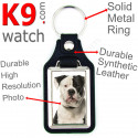 Vegan leather key ring, photo White and black American Bulldog