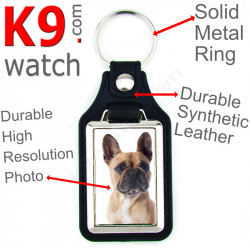 Vegan leather key ring and metal holder, with the photo of your Fawn French Bulldog, key ring gift idea Frenchie