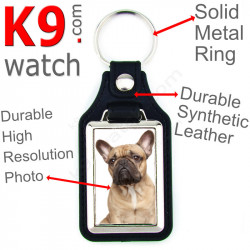 Vegan leather key ring and metal holder, with the photo of your Fawn French Bulldog, key ring gift idea Frenchie