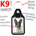 Vegan leather key ring, photo brindle pied French Bulldog