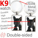 Metal key ring, double-sided photo Brindle black French Bulldog