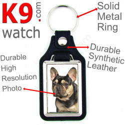 Vegan leather key ring & metal holder, with the photo of your Black & Tan French Bulldog, key ring gift idea Frenchie
