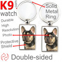 Metal key ring, double-sided photo black & tan French Bulldog