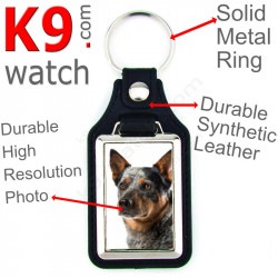 Vegan leather key ring and metal holder, with the photo of your Blue Australian Cattle Dog, key ring gift idea