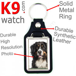 Vegan leather key ring and metal holder, with the photo of your Bernese Mountain Dog, key ring gift idea Berner Sennenhund