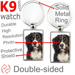 Double-sided metal key ring with photo Bernese Mountain Dog, metal key ring gift idea; double faced key holder metallic