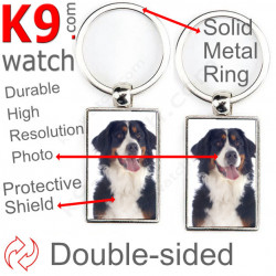 Double-sided metal key ring with photo Bernese Mountain Dog, metal key ring gift idea; double faced key holder metallic