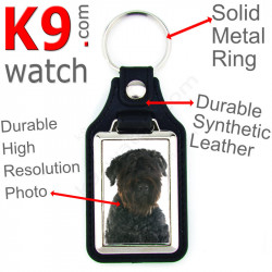 Vegan leather key ring and metal holder, with the photo of your Bouvier des Flandres, key ring gift idea Flanders Cattle Dog