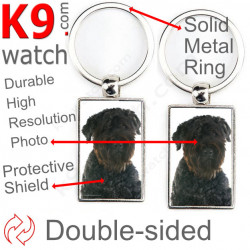 Double-sided metal key ring with photo Bouvier des Flandres, metal key ring gift idea; double faced key holder metallic Flander