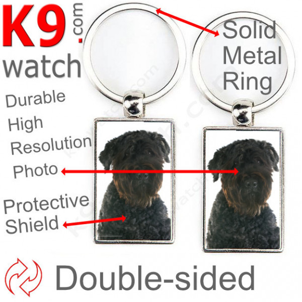 Double-sided metal key ring with photo Bouvier des Flandres, metal key ring gift idea; double faced key holder metallic Flander