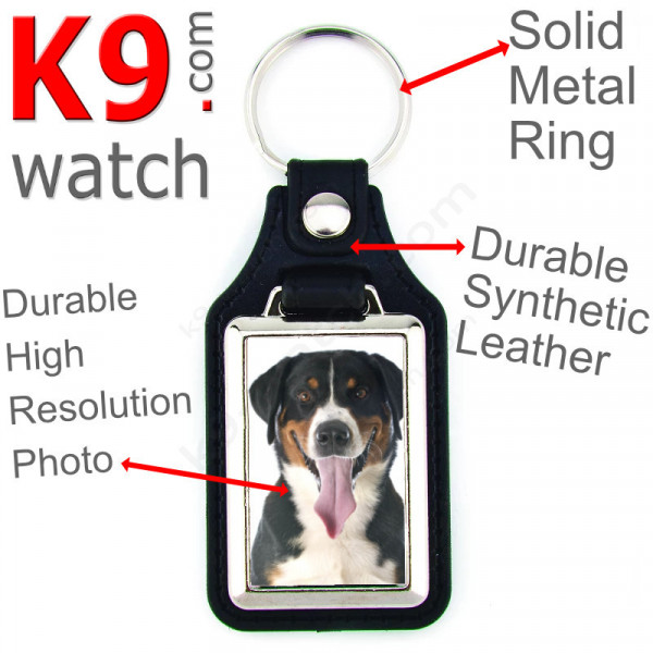 Vegan leather key ring and metal holder, with the photo of your Swiss Mountain Dog, key ring gift idea