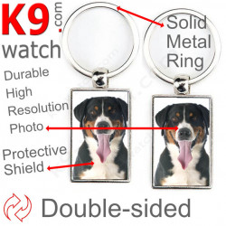 Metal key ring, double-sided photo Swiss Mountain Dog