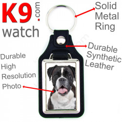 Vegan leather key ring, photo brindle German Boxer