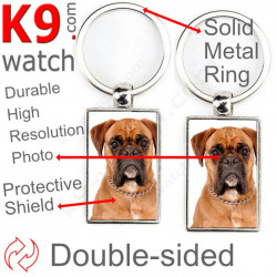 Metal key ring, double-sided photo fawn German Boxer