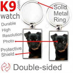 Double-sided metal key ring with photo black and tan Petit Brabançon, metal key ring gift idea; double faced key holder metal