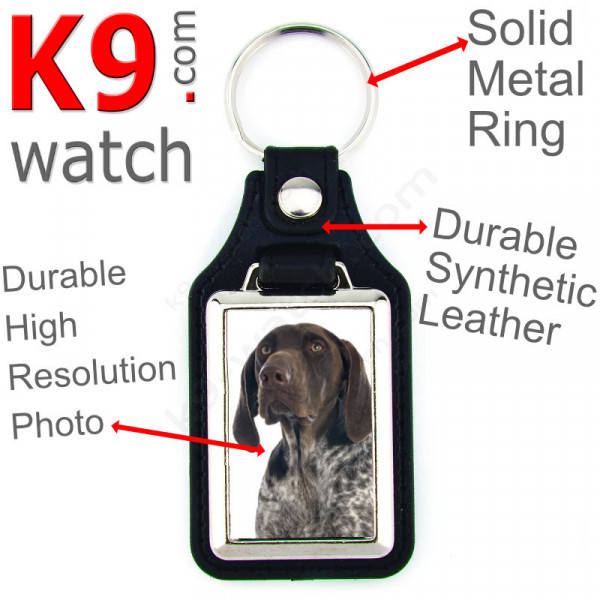 Vegan leather key ring and metal holder, with the photo of your Brown Liver German Shorthaired Pointer, key ring gift idea