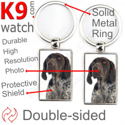 Metal key ring, double-sided photo brown German Shorthaired Pointer