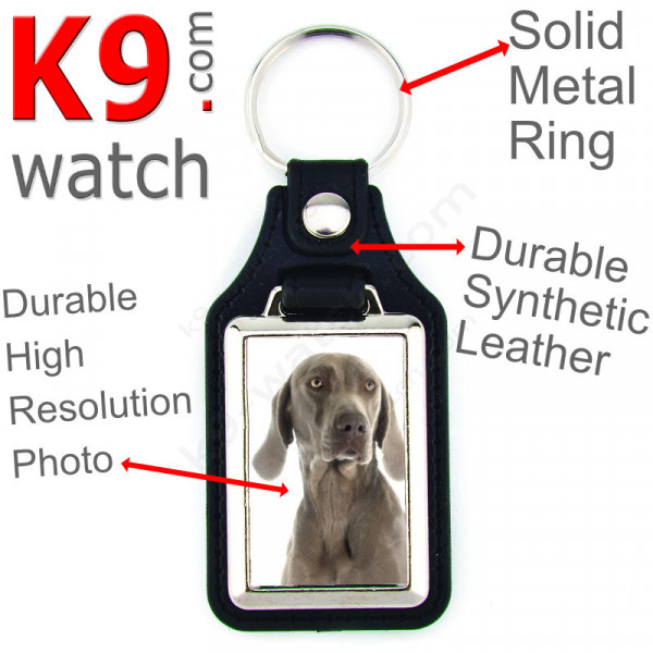 Vegan leather key ring and metal holder, with the photo of your Weimaraner, key ring gift idea Vorstehhund