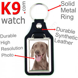 Vegan leather key ring and metal holder, with the photo of your Weimaraner, key ring gift idea Vorstehhund