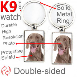 Double-sided metal key ring with photo Weimaraner, metal key ring gift idea; double faced key holder metallic Vorstehhund