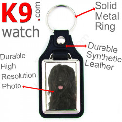 Vegan leather key ring and metal holder, with the photo of your Black Briard, key ring gift idea