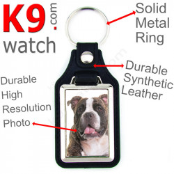 Vegan leather key ring and metal holder, with the photo of your brindle American Bull, key ring gift idea