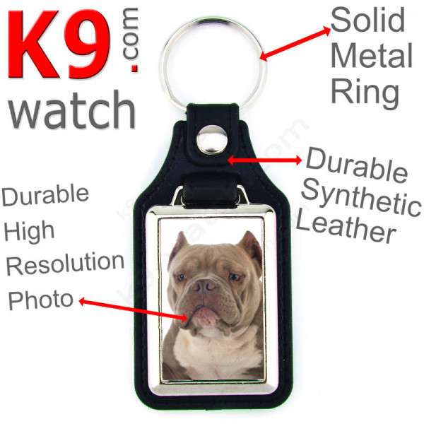 Vegan leather key ring and metal holder, with the photo of your red nose American Bull, key ring gift idea