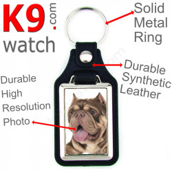 Vegan leather key ring and metal holder, with the photo of your Brown Chocolate and Tan American Bull, key ring gift idea