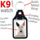 Vegan leather key ring and metal holder, with the photo of your White with black ear English Bull Terrier, key ring gift idea