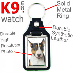 Vegan leather key ring and metal holder, with the photo of your Tricolor English Bull Terrier, key ring gift idea