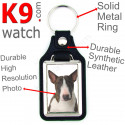 Vegan leather key ring, photo brindle Bull Terrier