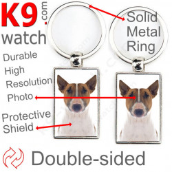 Double-sided metal key ring with photo Red and White English Bull Terrier, metal key ring gift idea; double faced key holder