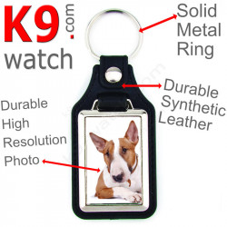 Vegan leather key ring and metal holder, with the photo of your fawn red and white English Bull Terrier, key ring gift idea