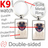 Double-sided metal key ring with photo White and fawn American Bulldog, metal key ring gift idea; double faced key holder metal